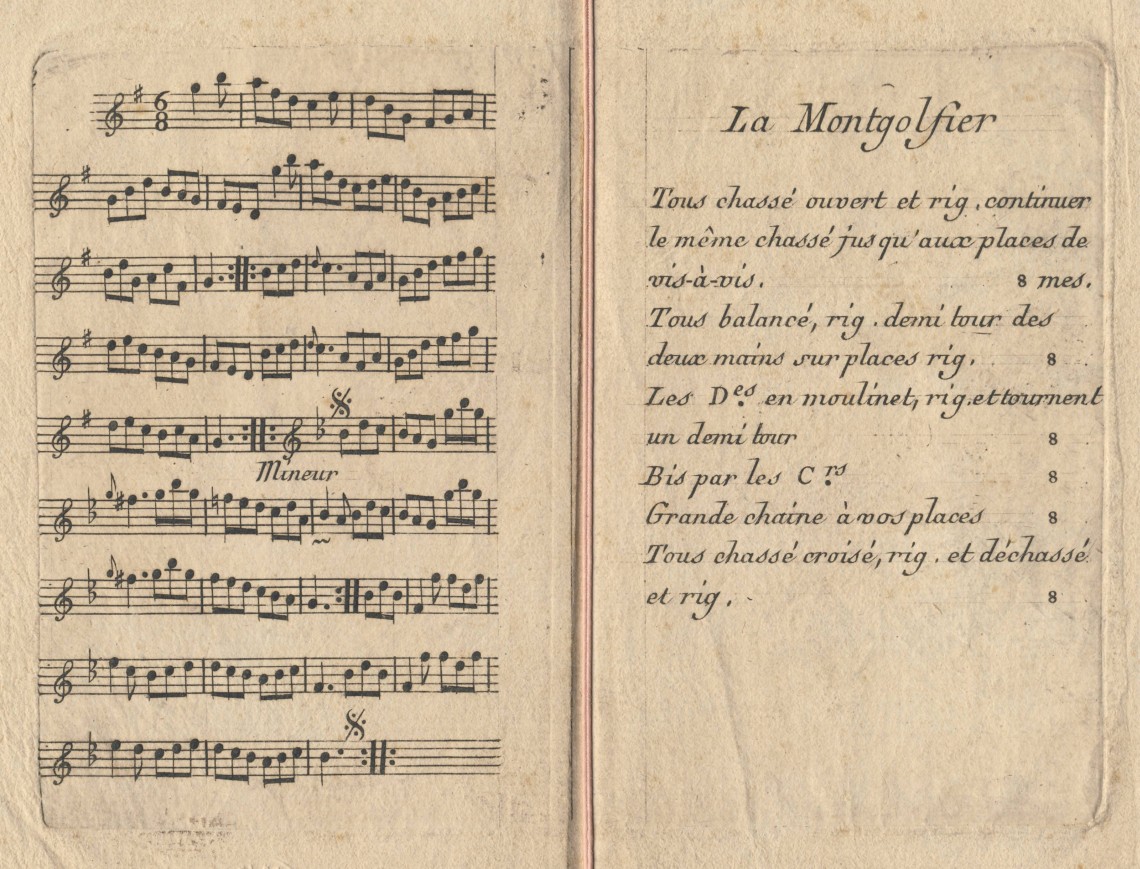 Součástí sbírky je i&nbsp;tisk notového zápisu tance La Montgolfier s&nbsp;instrukcemi pro jeho provádění.