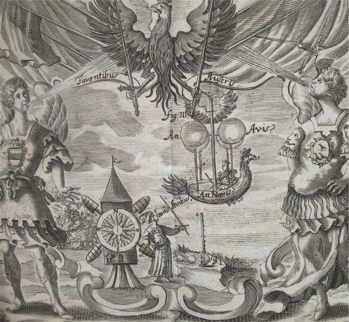 Vyobrazení Lanova přístroje ve druhém vydání Knittelovy disertace vytištěné v&nbsp;Norimberku 1674. Autorem ilustrace je mědirytec J. G. Damperviel, který působil v&nbsp;Praze v&nbsp;letech 1669–1674. Zdroj: Knihovna Královské kanonie premonstrátů na Strahově.