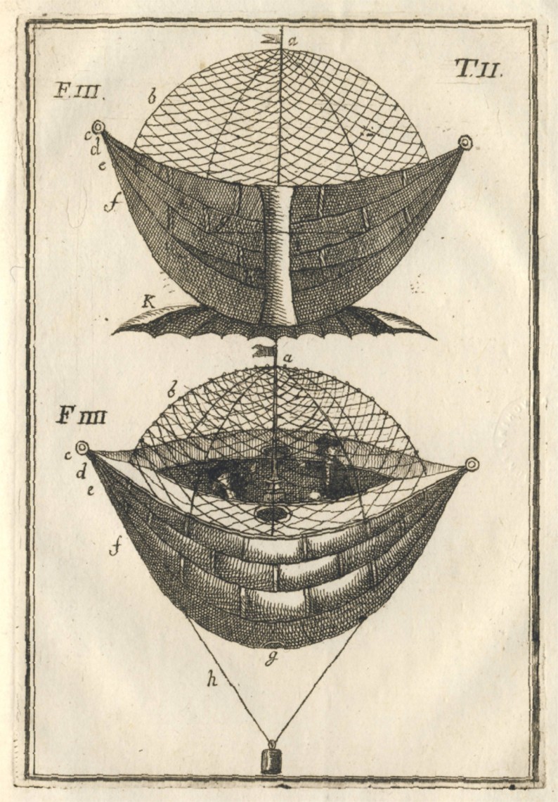 Padovský architekt a&nbsp;politik Pietro Antonio Zaguri (1733–1805) se zabýval novými návrhy konstrukce vzdušných plavidel. Jeho <em>Memoria sopra la invenzione aerostatica e&nbsp;suoi progressi (Zpráva o&nbsp;aerostatickém vynálezu a&nbsp;jeho vývoji)</em>, Padova 1804, obsahuje nákresy aerostatické „lodi“ fungující na principu jakéhosi člunu naplněného plynem, v&nbsp;němž sedí pasažéři chránění bezpečnostní sítí.